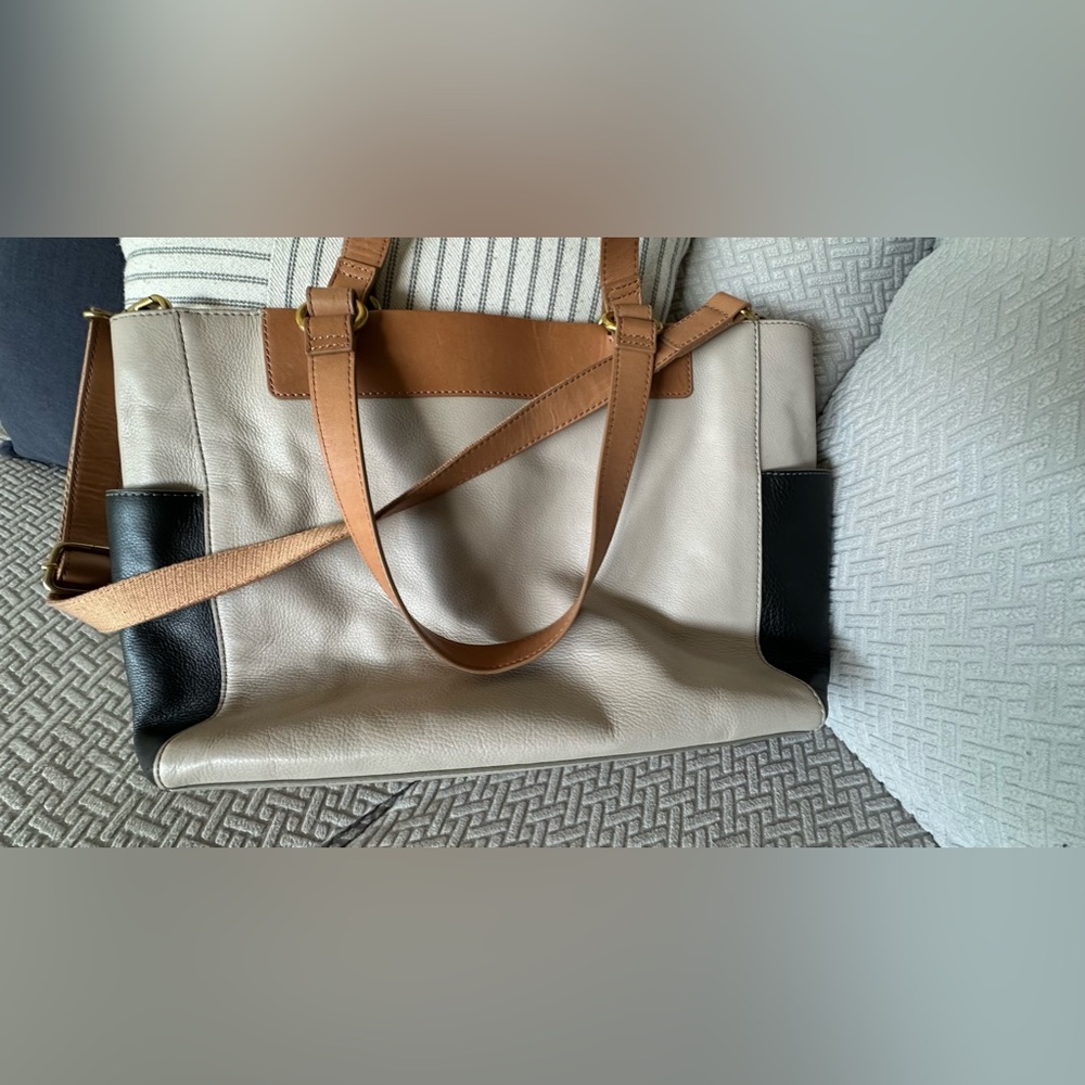 Fossil Amanda Colorblock Leather Shopper Tote Large Shoulder Bag EUC - Picture 12 of 16